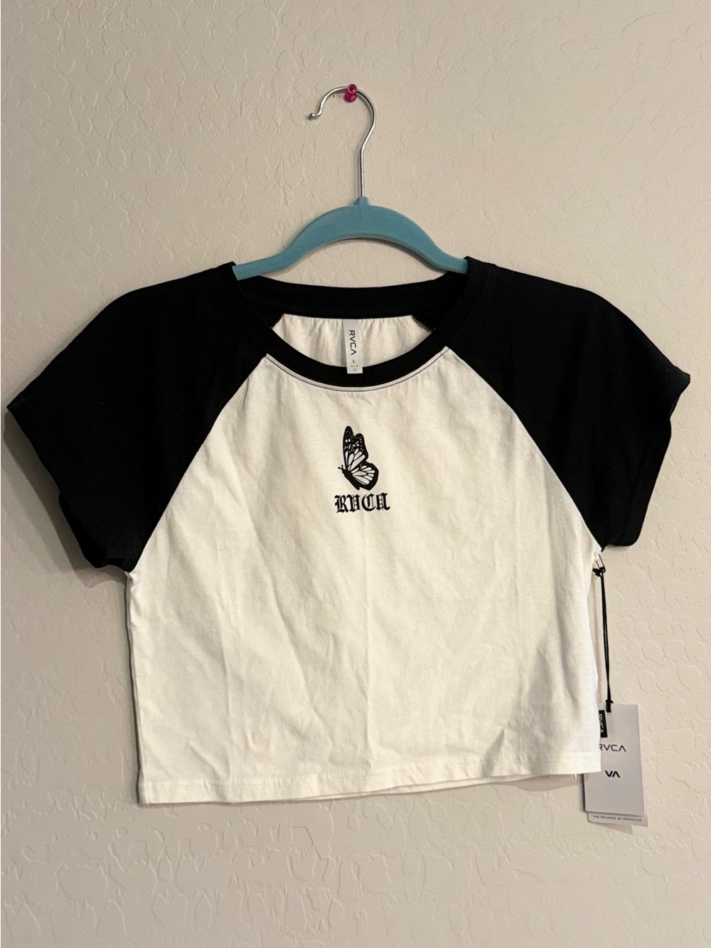RVCA Large Black & White Butterfly Crop Tee